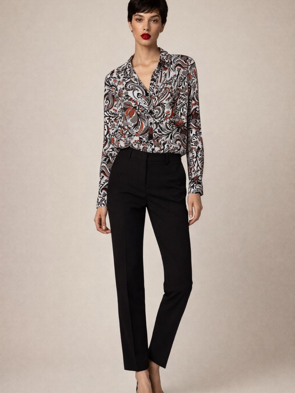 Elie Tahari Maroon Black Printed Blouse